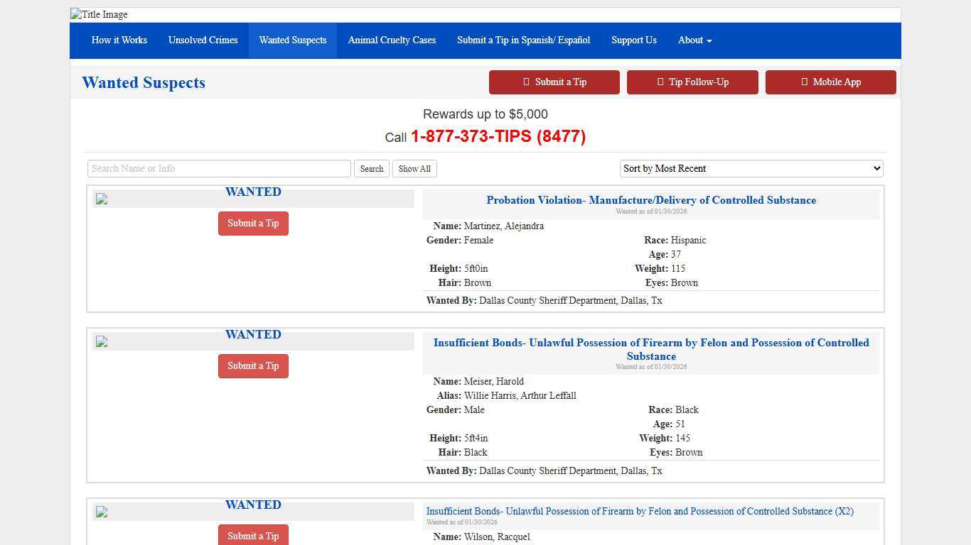 Wanted Suspects - North Texas Crime Commission